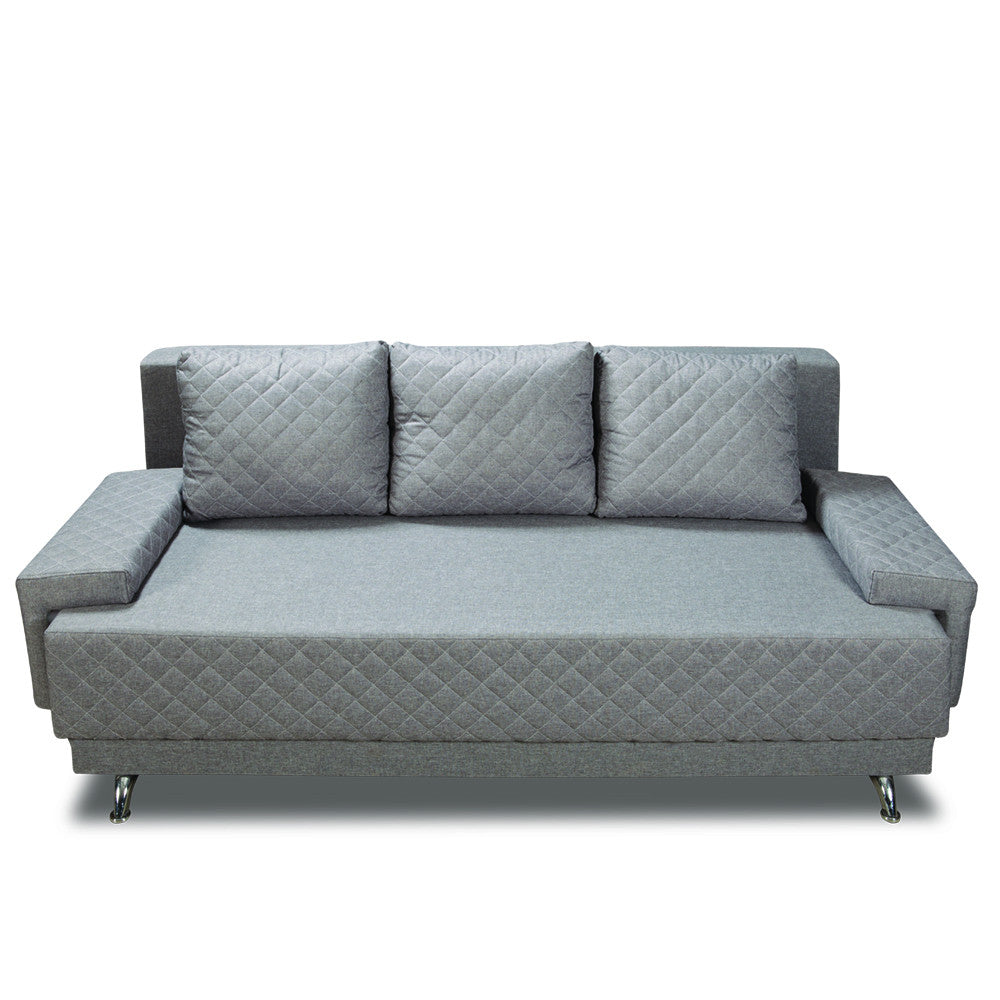 Canapea Extensibila Karla, 3 Locuri, Click Clack, Cu Lada De Depozitare, Argintiu, 212 x 95 x 79 Cm