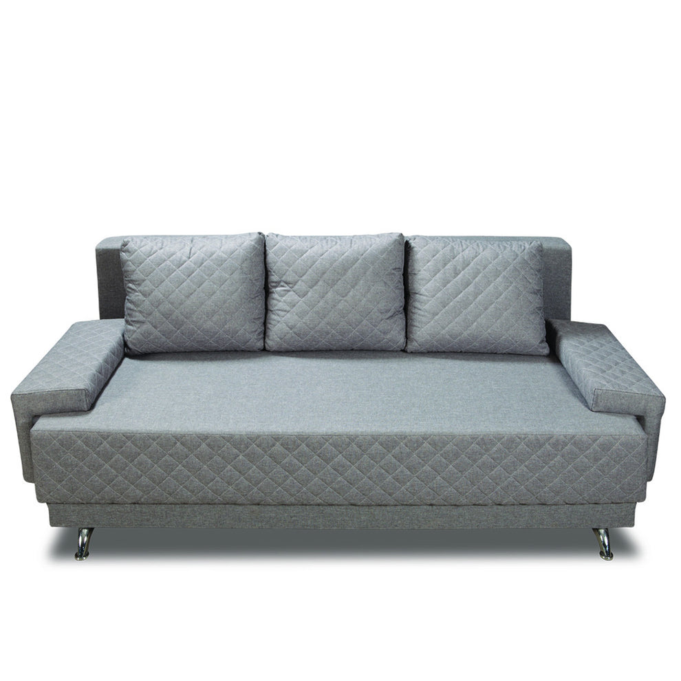 Canapea Extensibila Karla, 3 Locuri, Click Clack, Cu Lada De Depozitare, Argintiu, 212 x 95 x 79 Cm