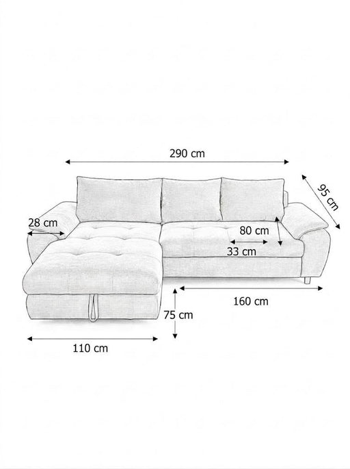 Coltar Extensibil Stanga Venus, 5 Locuri, Lada Depozitare, Gri,  290 Cm
