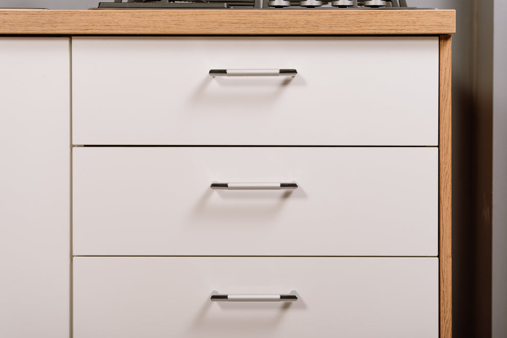 Bucatarie Primo, Alb Lucios Si Natur, Front Mdf, 261.1 X 220 X 60 Cm