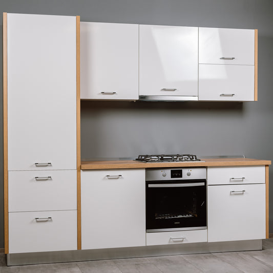Bucatarie Arra, Alb lucios si Natur, Front Mdf, 250 x 220 x 60 Cm