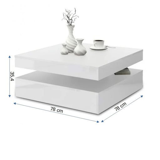 Masa Cafea Rotativa Magic, White Gloss, 78 x 35.4 x 78 Cm
