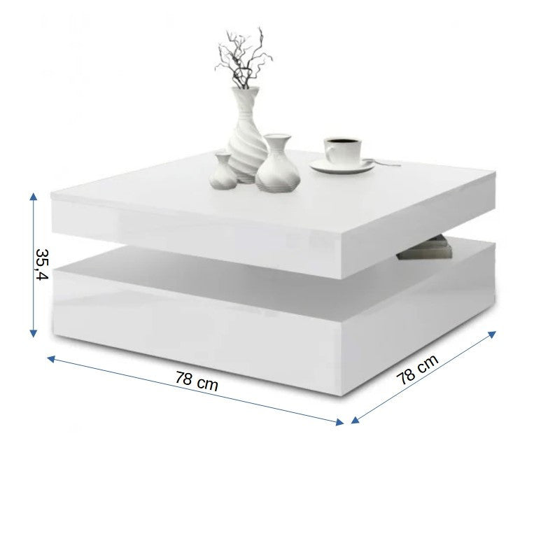 Masa Cafea Rotativa Magic, White Gloss, 78 x 35.4 x 78 Cm