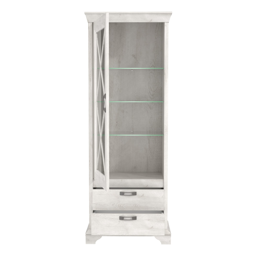 Vitrina Kashmir Inalta Cu Led, Alb Antichizat, 78.5 Cm