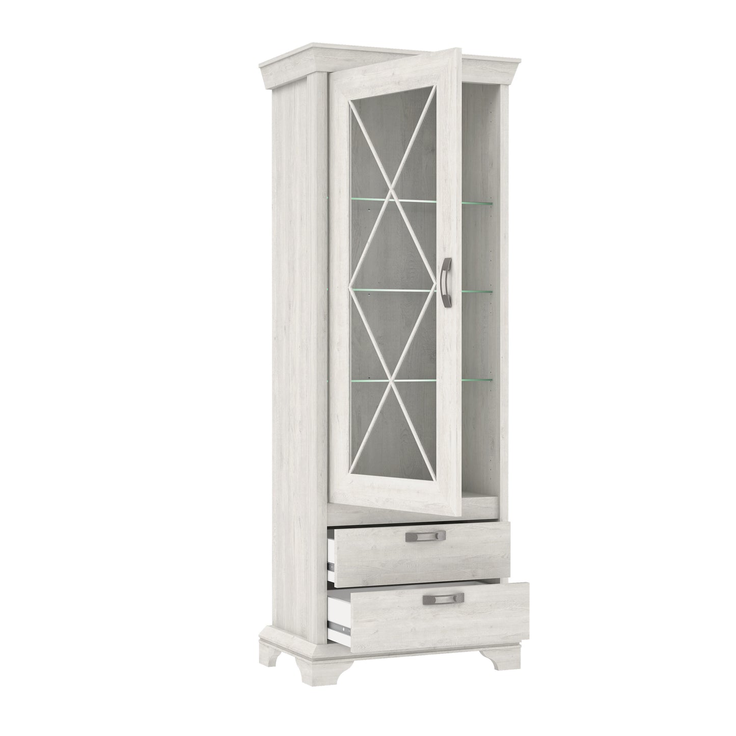 Vitrina Kashmir Inalta Cu Led, Alb Antichizat, 78.5 Cm