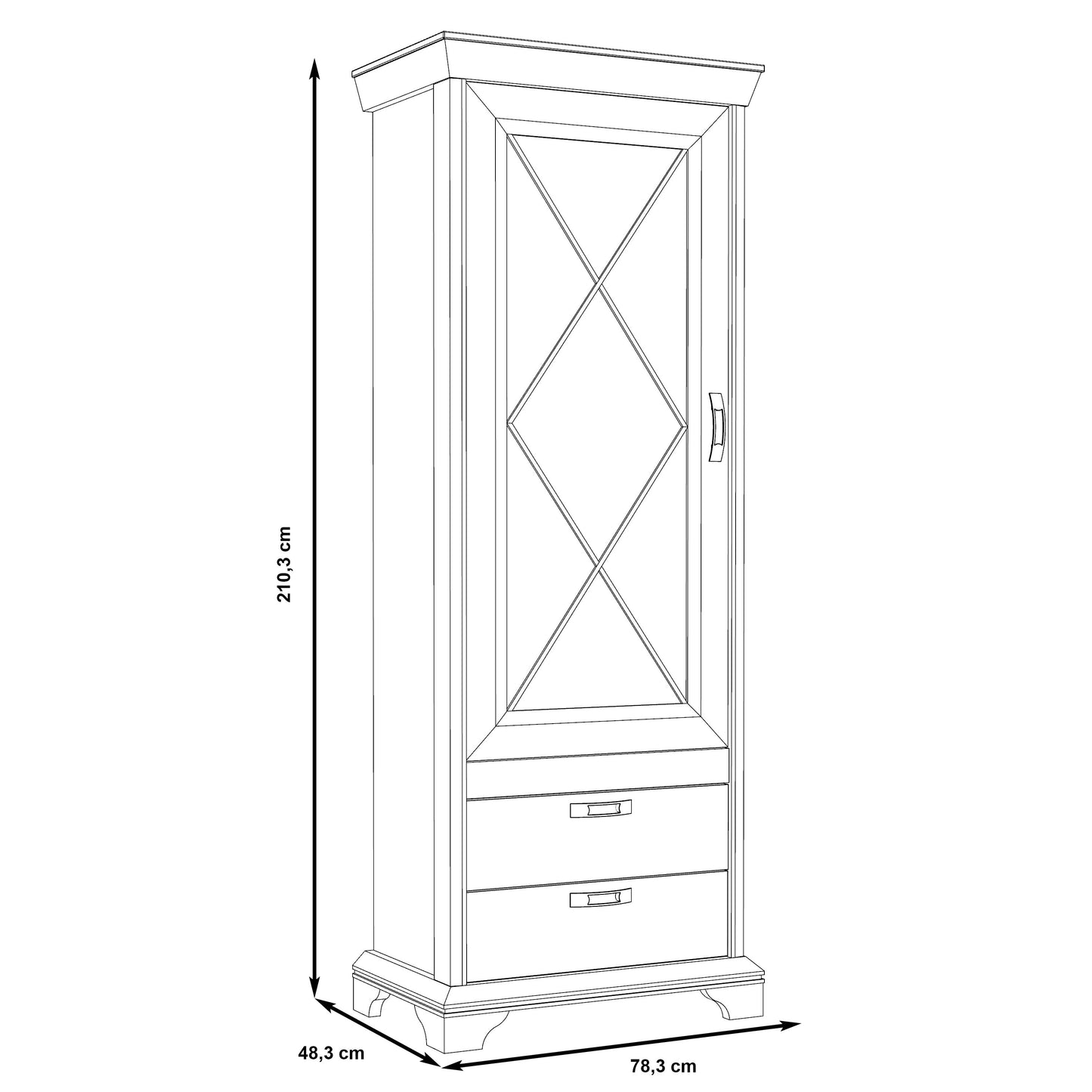 Vitrina Kashmir Inalta Cu Led, Alb Antichizat, 78.5 Cm