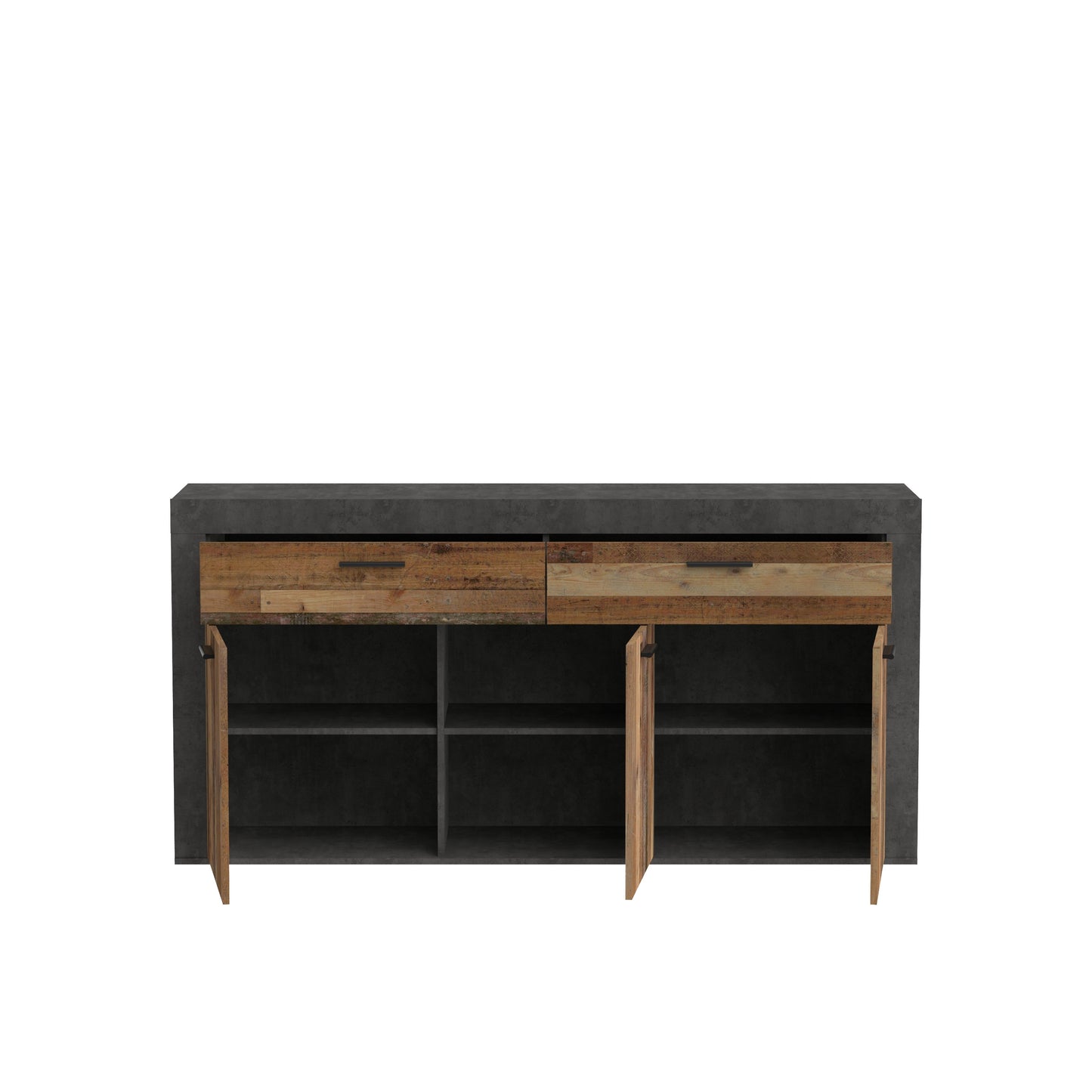 Comoda Garage, Spatiu Generos de Depozitare cu 3 Usi si 2 Sertare, Gri Inchis Beton Si Lemn Vintage, 175.7 x 41 x 88.3 Cm