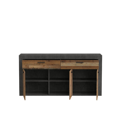 Comoda Garage, Spatiu Generos de Depozitare cu 3 Usi si 2 Sertare, Gri Inchis Beton Si Lemn Vintage, 175.7 x 41 x 88.3 Cm