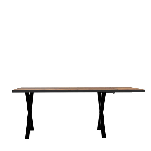 Masa Fixa Cu Sistem De Extensie Garage Negru Mat Si Lemn Vintage, 160/200 x 75.8 x 90 Cm