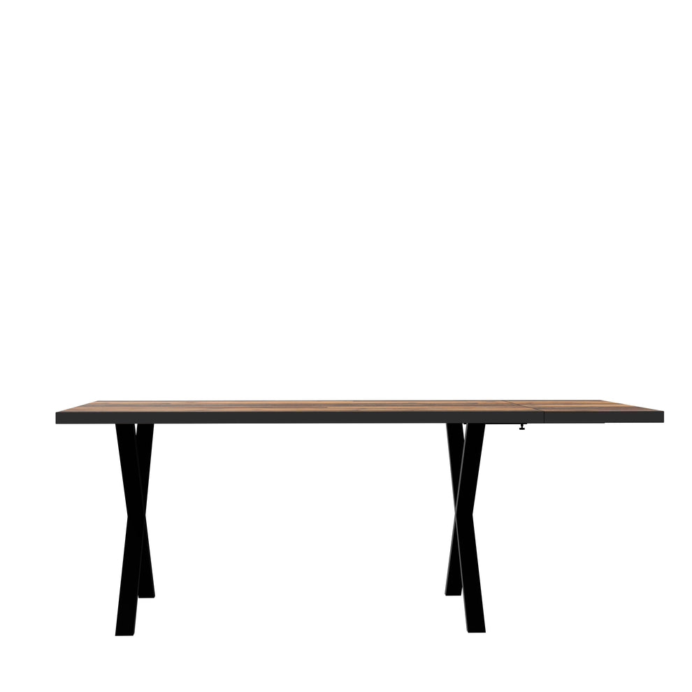 Masa Fixa Cu Sistem De Extensie Garage Negru Mat Si Lemn Vintage, 160/200 x 75.8 x 90 Cm