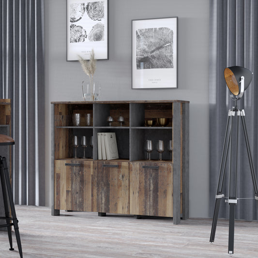 Etajera Bar Clif, Lemn Vintage Si Beton Optic Gri Inchis, 136.4 Cm
