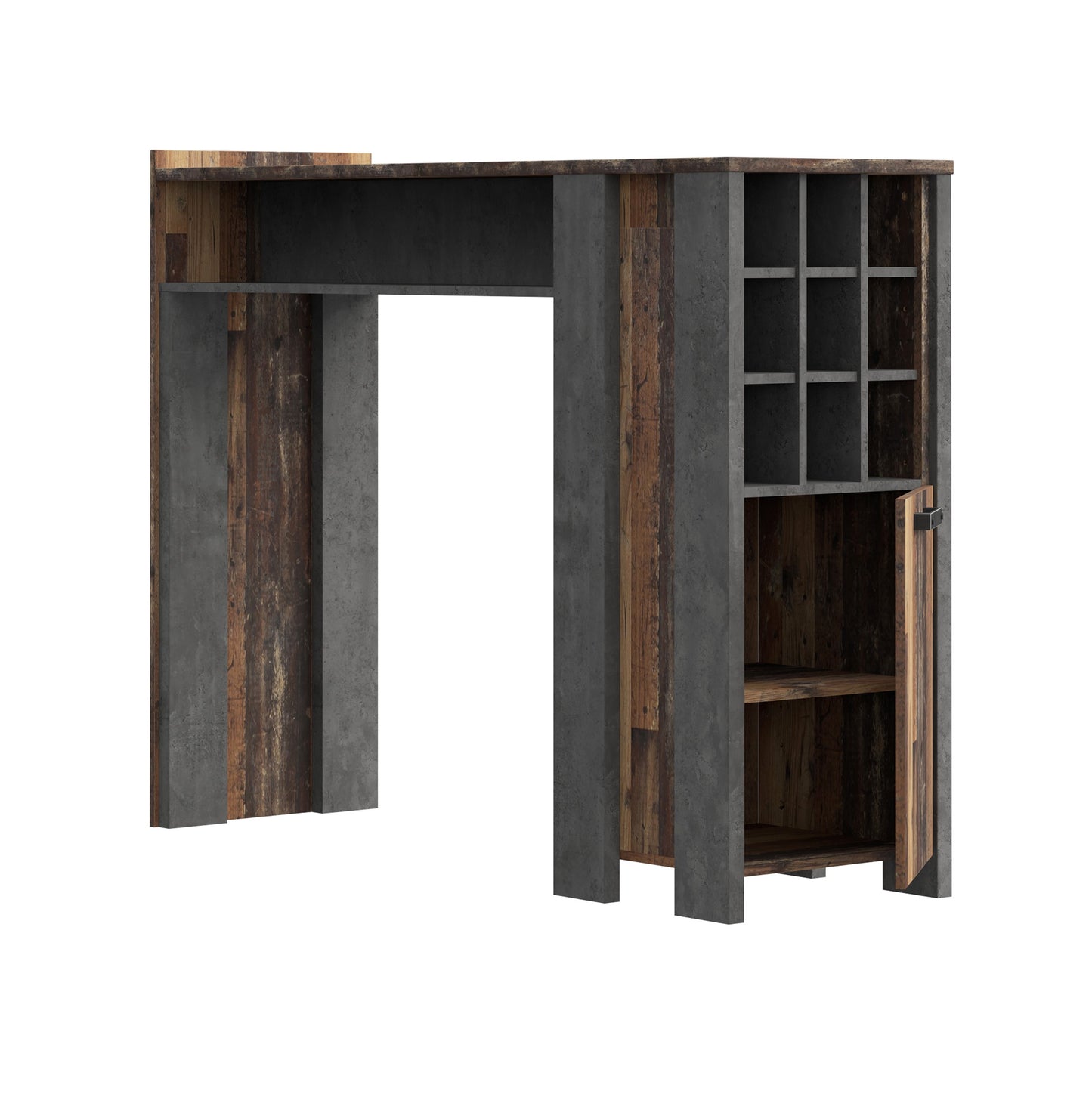 Masa Bar Clif, Lemn Vintage Si Beton Optic Gri Inchis, 151.5 x 118.3 x 47.3 Cm