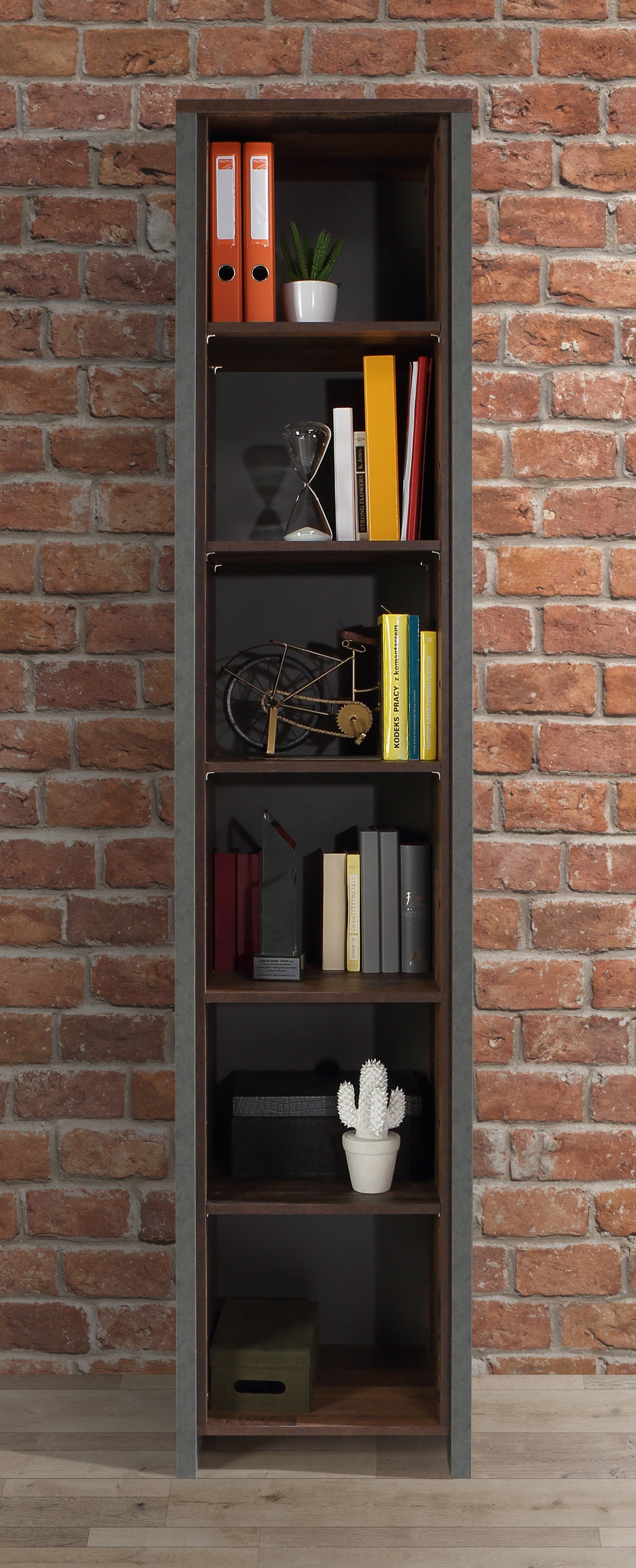 Etajera Clif Cu 6 Rafturi, Lemn Vintage Si Beton Optic Gri Inchis, 47 Cm