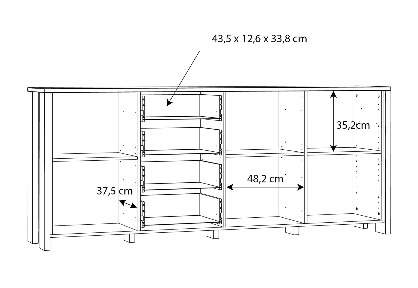 Bufet cu 3 usi si 4 sertare Clif, Lemn Vintage si Beton Optic Gri Inchis, 206.1 x 86,3 x 41,6 Cm