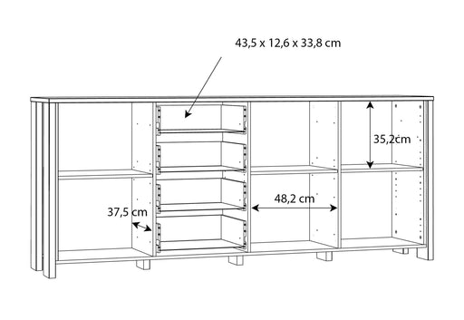 Bufet cu 3 usi si 4 sertare Clif, Lemn Vintage si Beton Optic Gri Inchis, 206.1 x 86,3 x 41,6 Cm