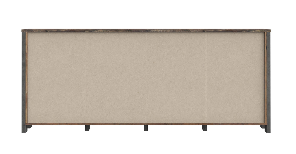 Bufet cu 3 usi si 4 sertare Clif, Lemn Vintage si Beton Optic Gri Inchis, 206.1 x 86,3 x 41,6 Cm