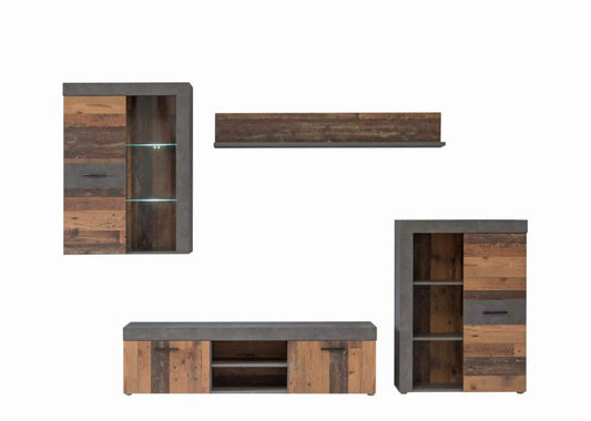 Set mobila living/ camera de zi Garage, gri inchis si vintage 288.8 Cm