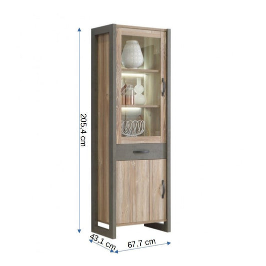 Vitrina Cu 2 Usi Si 1 Sertar Norvina, Gri Si Argintiu, 68 Cm