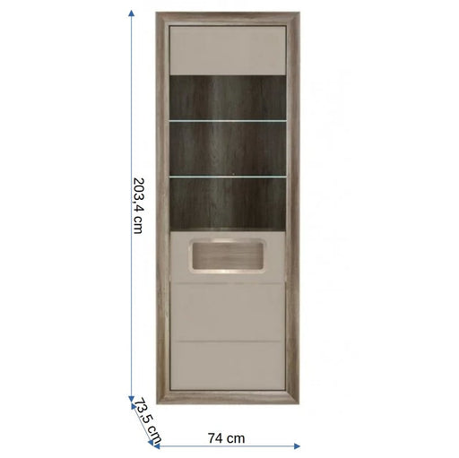 Vitrina Tiziano Cu 1 Usa, Stejar Antic Si Bej, 74 Cm