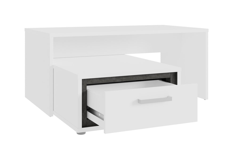 Masa De Cafea Rigmor, Alb, Beton Optic Gri Si Alb Super Lucios, 110 x 48 x 100.8 Cm