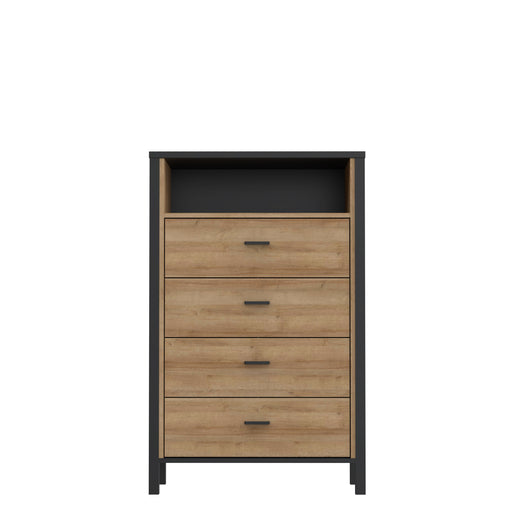 Comoda 4 Sertare High Rock, Negru Si Stejar Riviera, 69.8 Cm