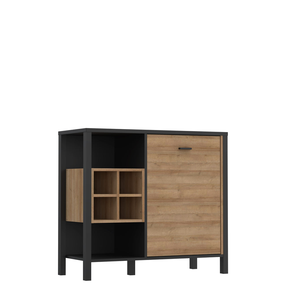 Comoda High Rock, 1 Usa, Negru Si Stejar Riviera, 93.3 Cm