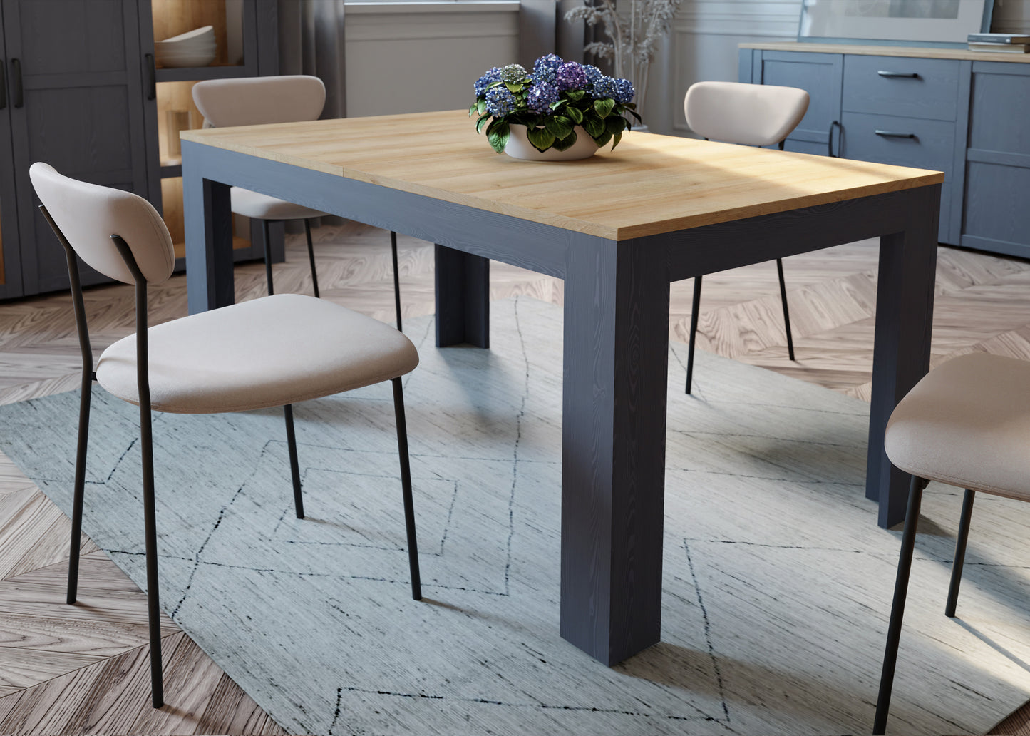 Masa Extensibila Boho, Stejar Riviera Si Stejar Bleumarin, 160/206.6 x 78.2 x 90.2 Cm