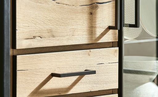 Vitrina Cu 3 Usi Si 2 Sertare Reno, Smoked Oak, Furnir Din Lemn Masiv, 100 Cm