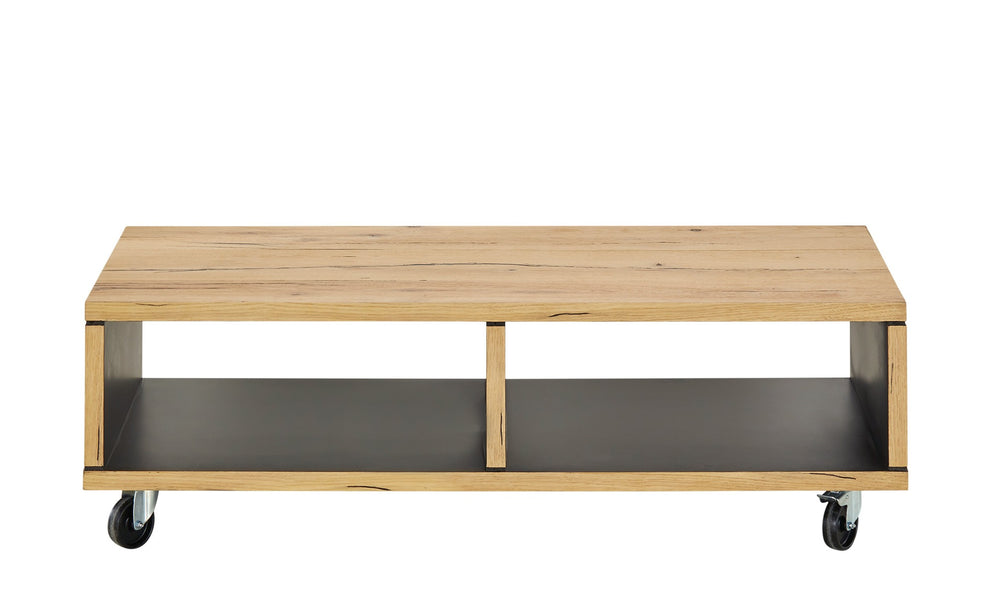 Masa Cafea Reno Cu 2 Nise, Smoked Oak, Furnir Din Lemn Masiv, 120 Cm
