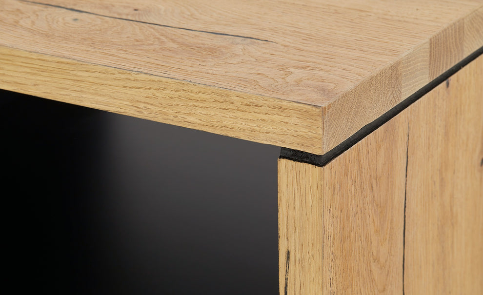 Masa Cafea Reno Cu 2 Nise, Smoked Oak, Furnir Din Lemn Masiv, 120 Cm