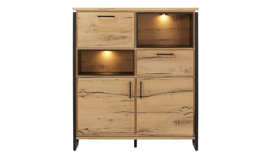 Bufet Cu 3 Usi, 1 Sertar Si 2 Nise Reno, Smoked Oak, Furnir Din Lemn Masiv, 131.5 Cm