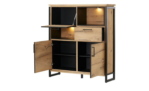 Bufet Cu 3 Usi, 1 Sertar Si 2 Nise Reno, Smoked Oak, Furnir Din Lemn Masiv, 131.5 Cm