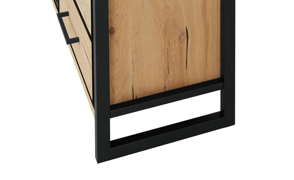 Bufet Cu 2 Usi Si 3 Sertare Reno Smoked Oak, Furnir Din Lemn Masiv, 200 Cm