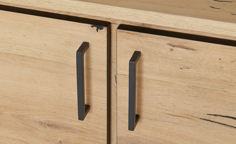Bufet Cu 2 Usi Si 3 Sertare Reno Smoked Oak, Furnir Din Lemn Masiv, 200 Cm