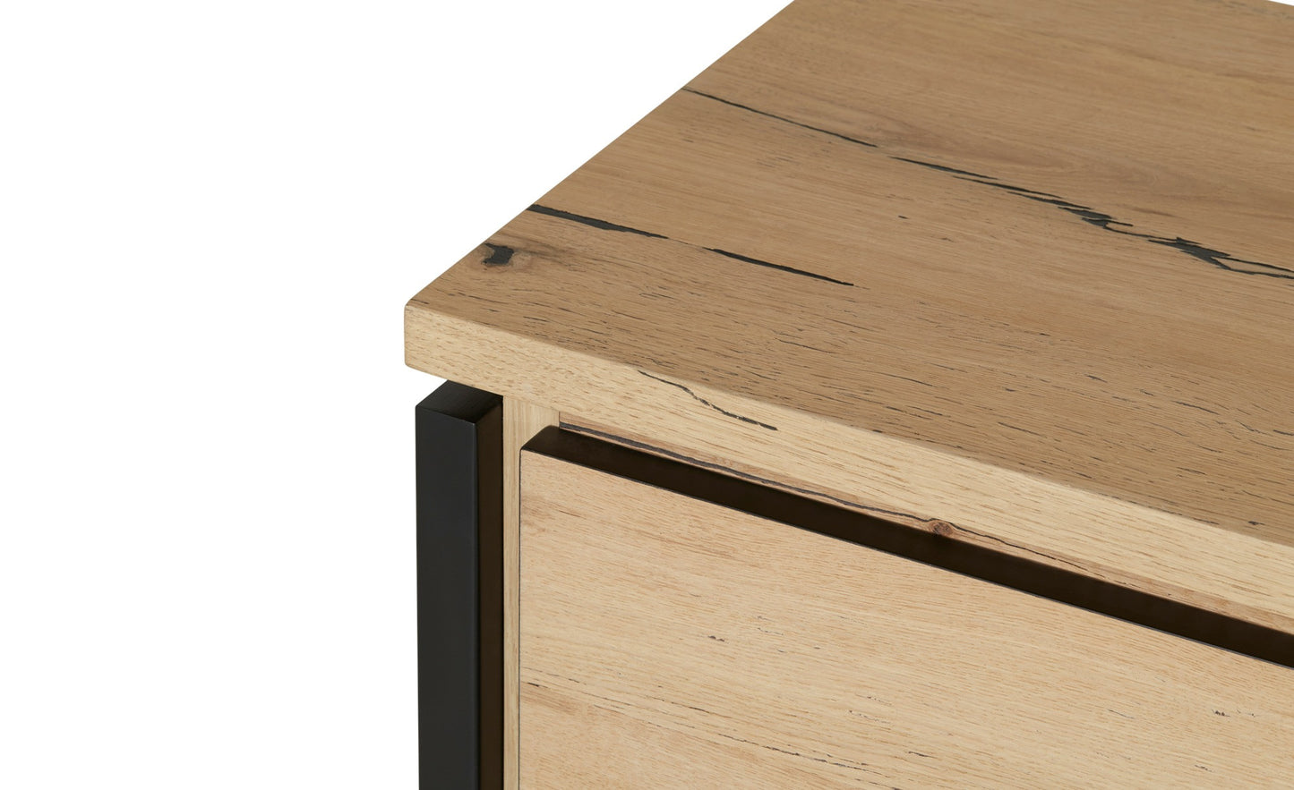 Bufet Cu 2 Usi Si 3 Sertare Reno Smoked Oak, Furnir Din Lemn Masiv, 200 Cm