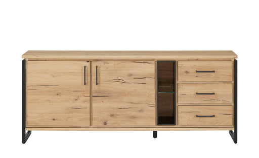 Bufet Cu 2 Usi Si 3 Sertare Reno Smoked Oak, Furnir Din Lemn Masiv, 200 Cm