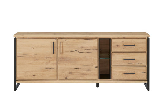 Bufet Cu 2 Usi Si 3 Sertare Reno Smoked Oak, Furnir Din Lemn Masiv, 200 Cm