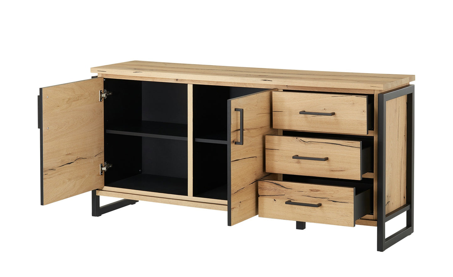 Bufet Cu 2 Usi Si 3 Sertare Reno Smoked Oak, Furnir Din Lemn Masiv, 170 Cm
