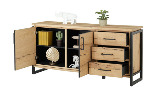 Bufet Cu 2 Usi Si 3 Sertare Reno Smoked Oak, Furnir Din Lemn Masiv, 170 Cm