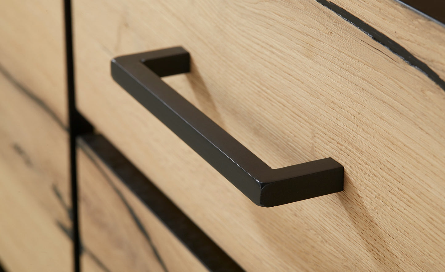 Bufet Cu 2 Usi Si 3 Sertare Reno Smoked Oak, Furnir Din Lemn Masiv, 170 Cm