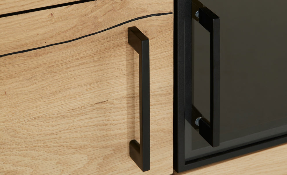 Comoda Bar Tulsa Stejar Afumat, Furnir Din Lemn Masiv, 122.6 Cm