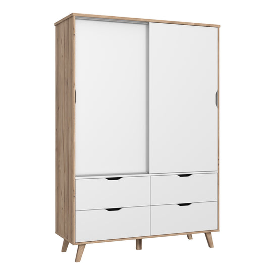 Dulap Vankka, Stejar Pardosit si Alb,139.4 Cm