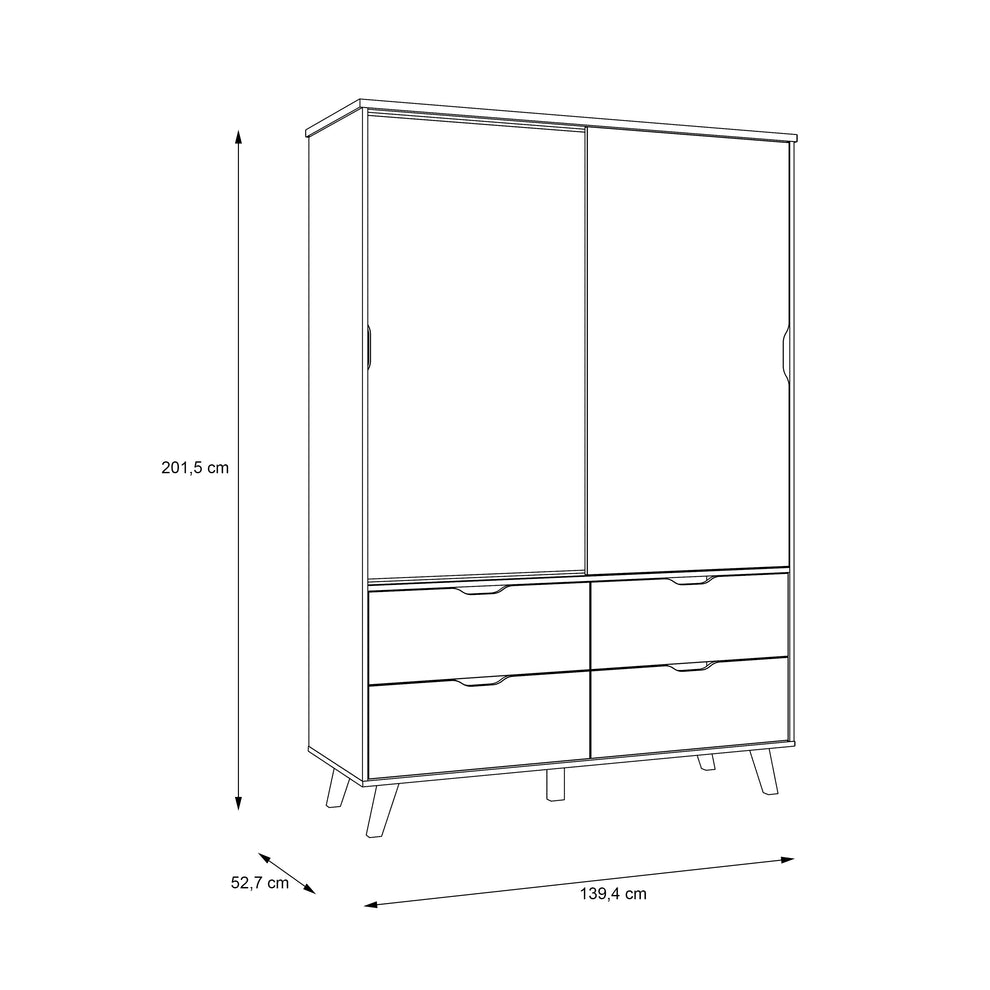 Dulap Vankka, Stejar Pardosit si Alb,139.4 Cm