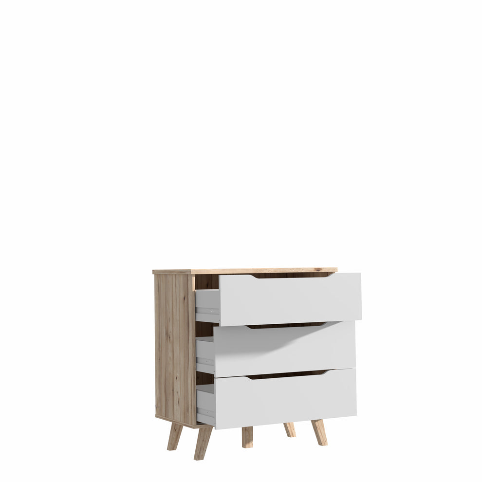 Comoda Vankka, Stejar Pardosit Si Alb, 80 x 86.3 x 42 Cm