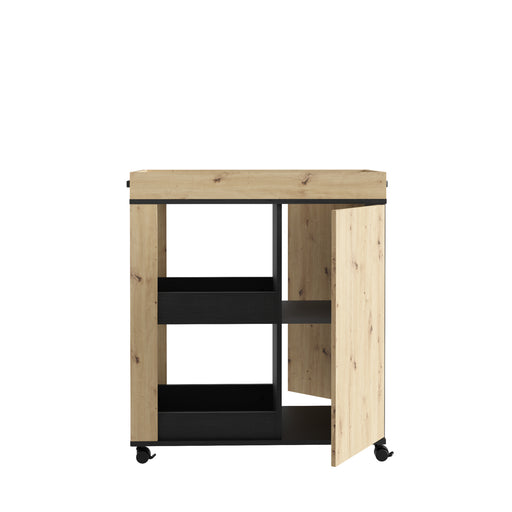Comoda Home Bar Pe Role C773, Stejar Artisan Si Stejar Negru, 77.4 Cm