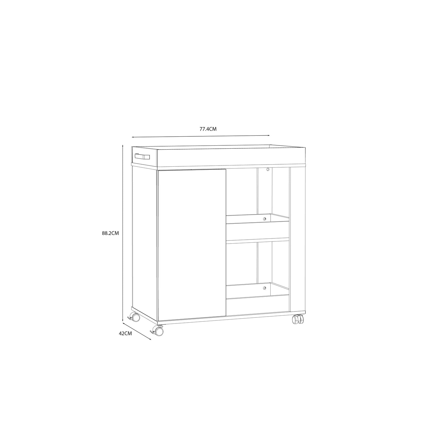 Comoda Home Bar Pe Role C773, Stejar Artisan Si Stejar Negru, 77.4 Cm