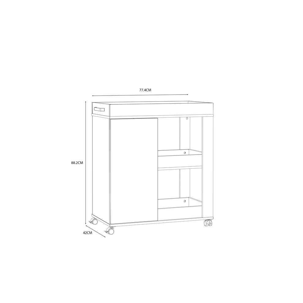 Comoda Home Bar Pe Role C773, Stejar Artisan Si Stejar Negru, 77.4 Cm