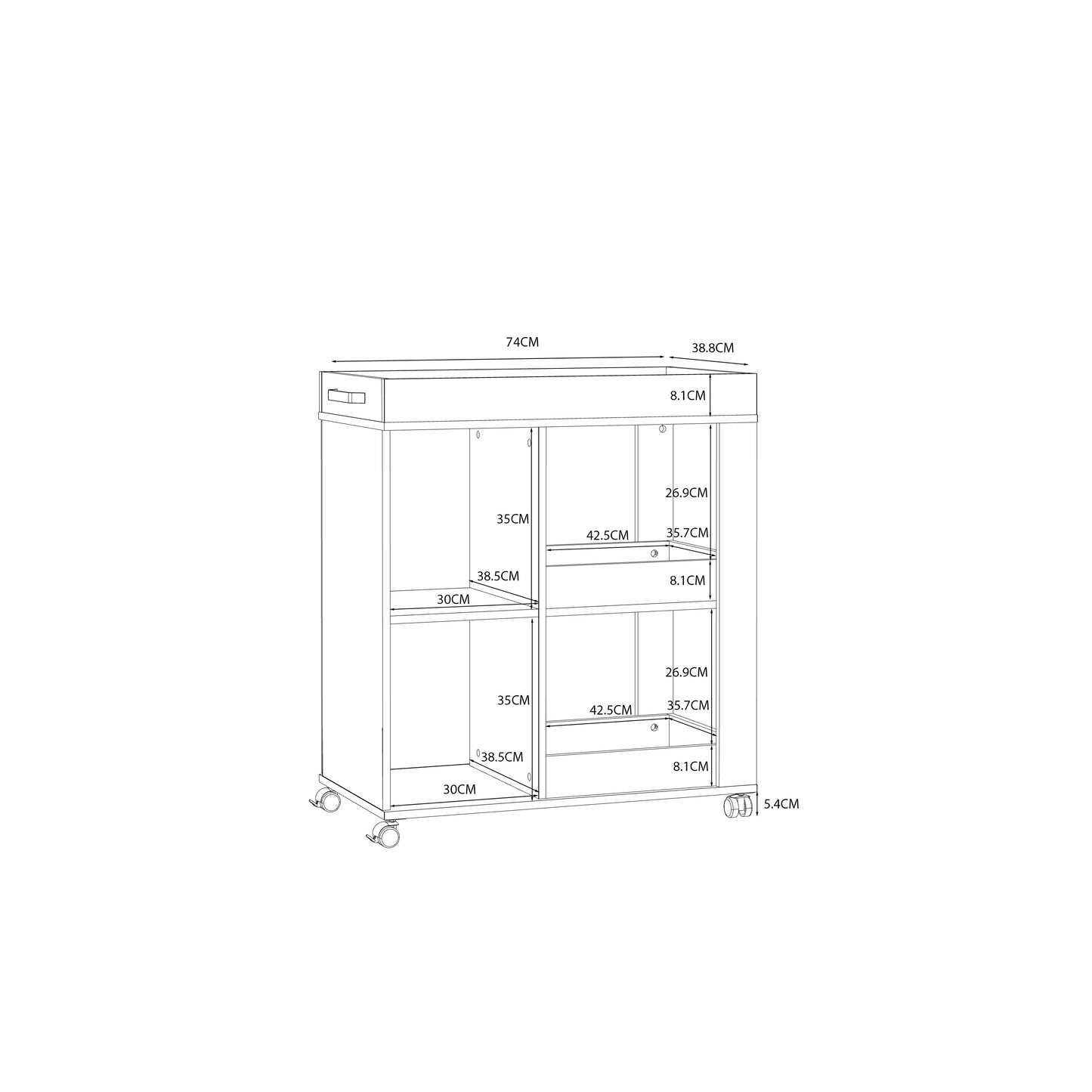 Comoda Home Bar Pe Role C773, Stejar Artisan Si Stejar Negru, 77.4 Cm