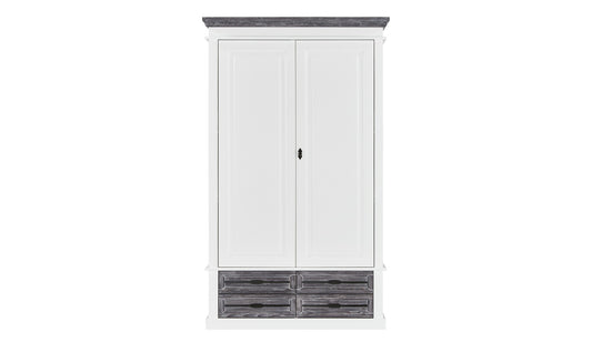 Dulap Cu 2 Usi Si 4 Sertare Cabana, Alb Si Gri, 120 Cm