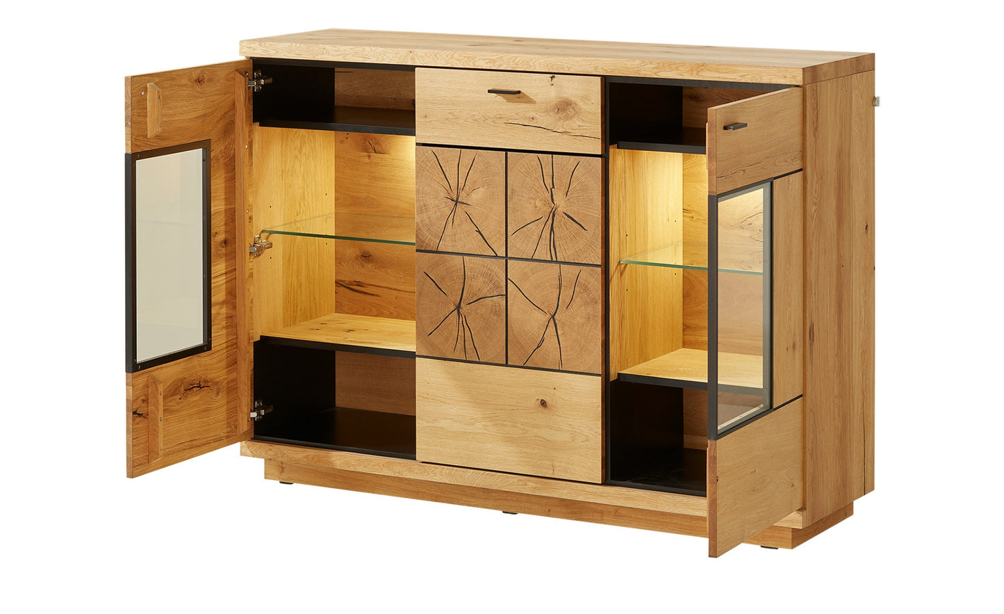 Comoda Bar Dakota Lungime 151.6 cm, Furnir Stejar Salbatic, Living, Decor Usi din Trunchi Natural, Inchidere Silentioasa